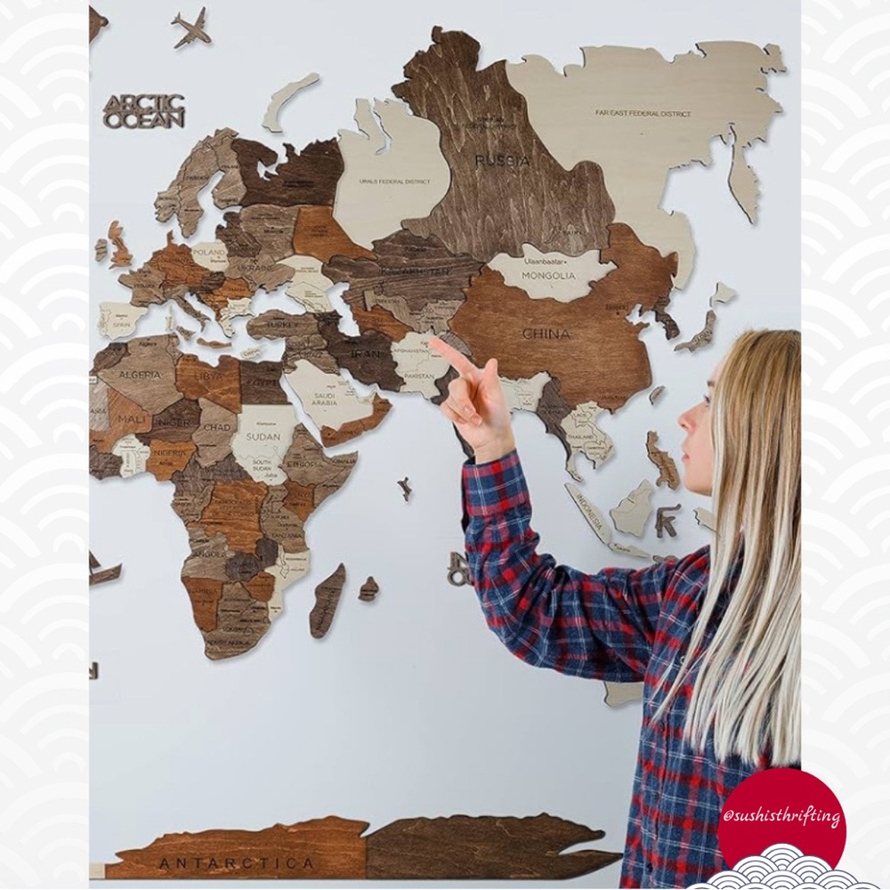 Wooden World Map Wall Art - Picture 2 of 9